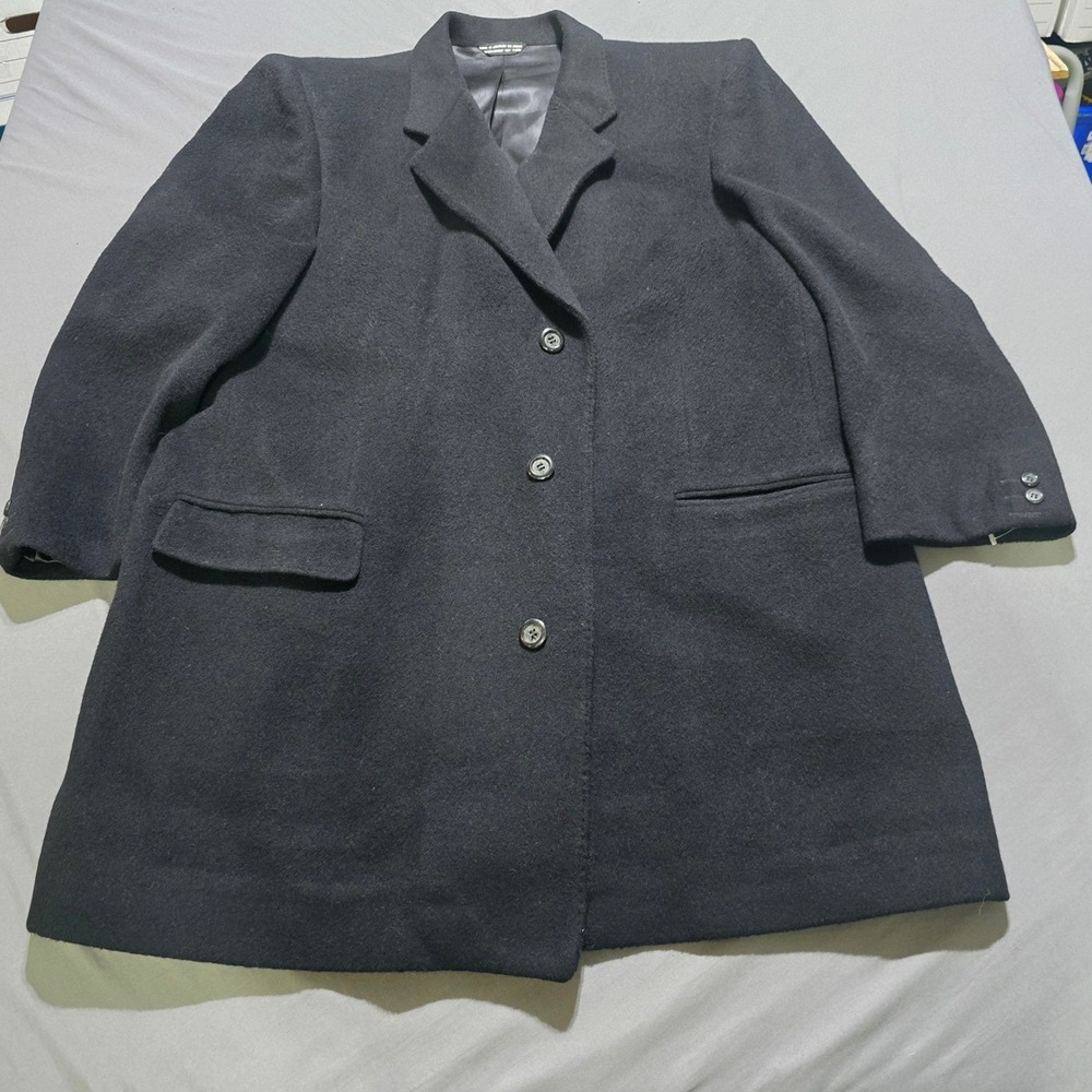 diSilver Cashmere Blend Overcoat Mens 50R Black Italian Fabric Long Jacket Coat